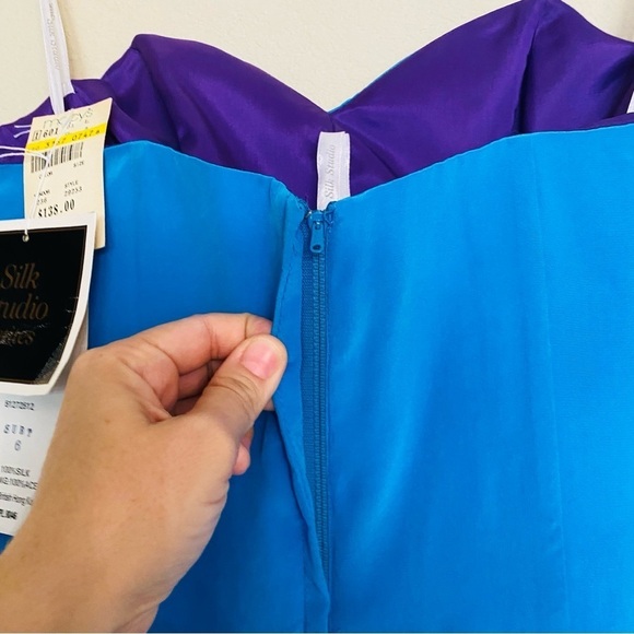 NWT 80’s 90’s Vintage Strapless Blue SILK Cocktail Dress Sz 6 - Picture 10 of 16